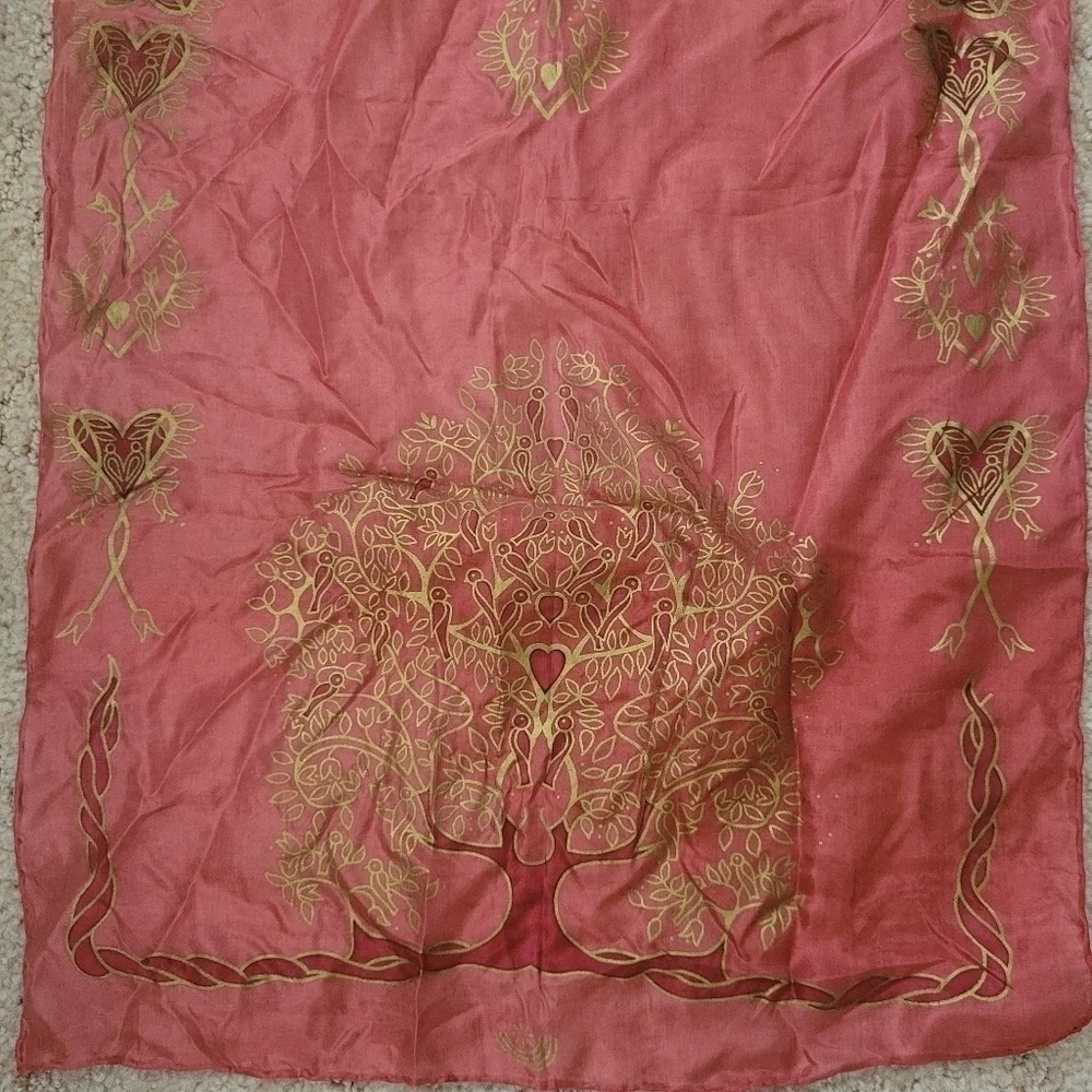 Pink Silk Sarf with Gold Tree